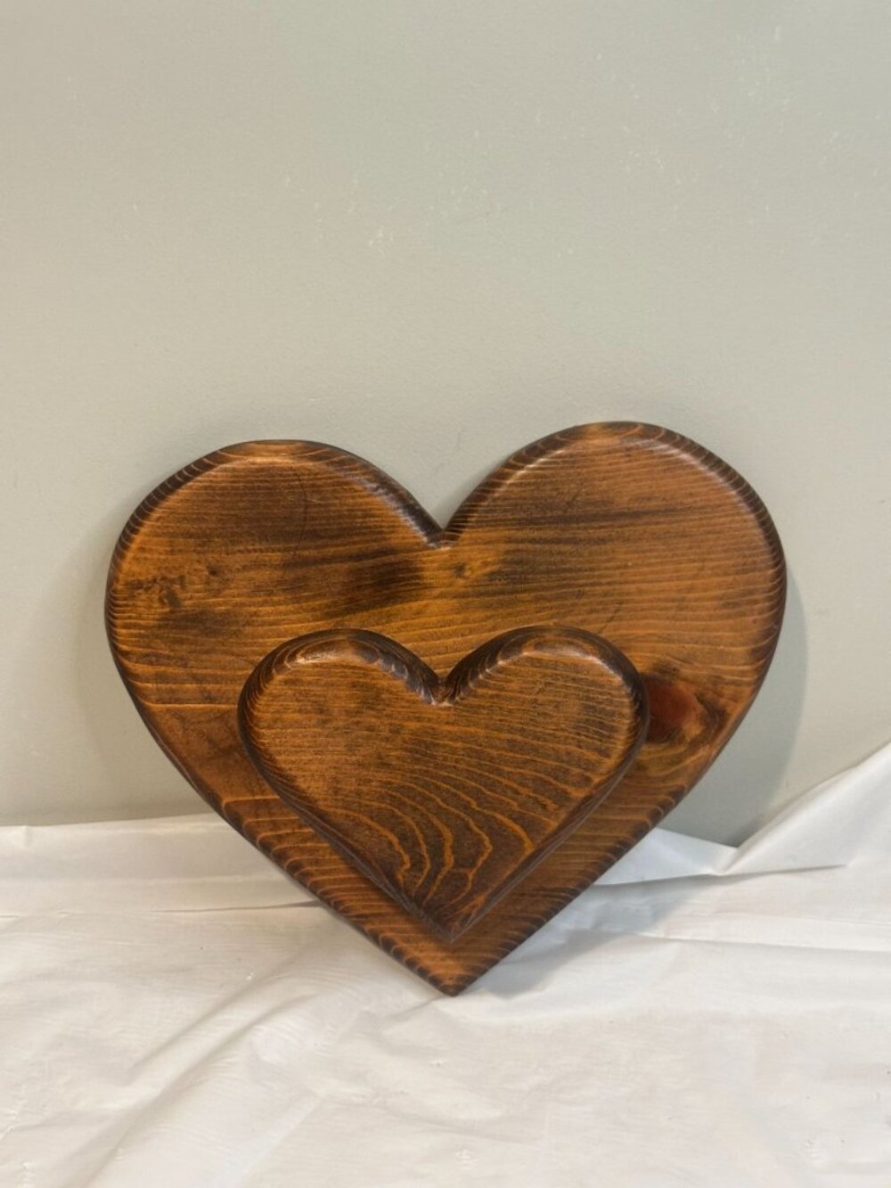 Handcrafted Wooden Heart-Shaped Double-Tiered Quilt Display Rustic Brown Finish
